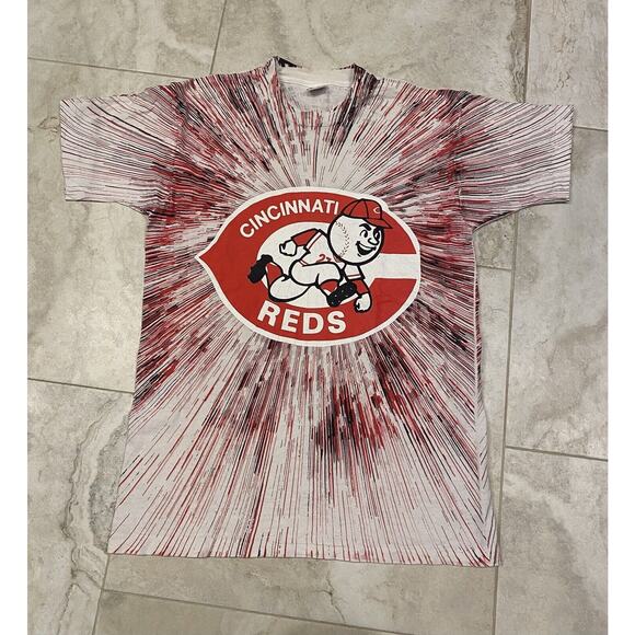 Fruit of the Loom Other - Vintage 90s Cincinnati Reds T Shirt AOP MLB All Over Print Sz M Graphic Crewneck